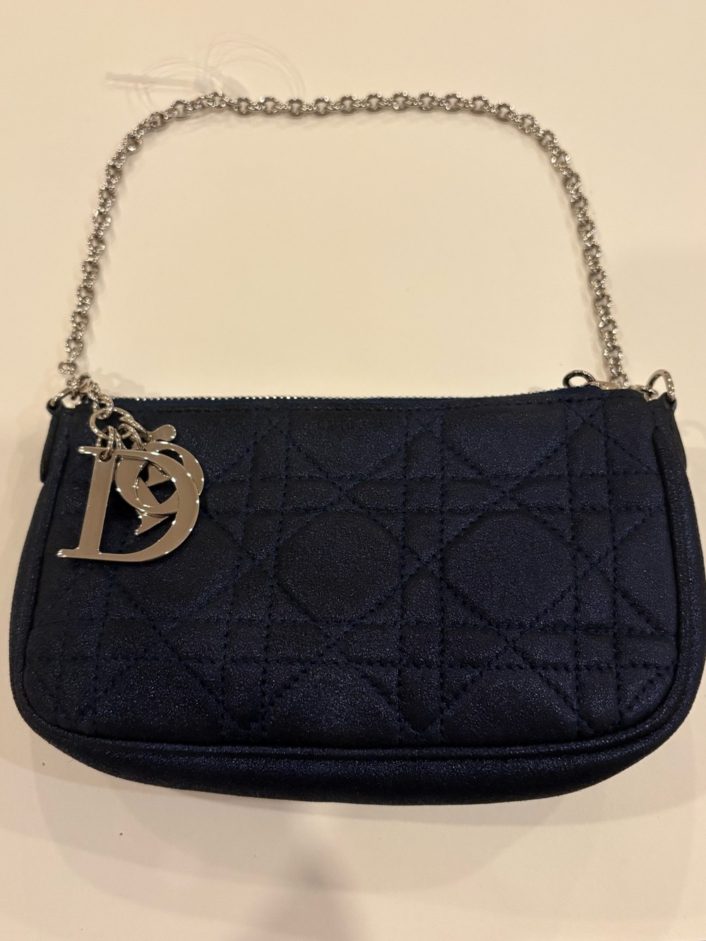 DIOR Metallic Navy Blue Mini Cannage Purse Silver tone Chain Strap Lady Dior - Picture 15 of 16